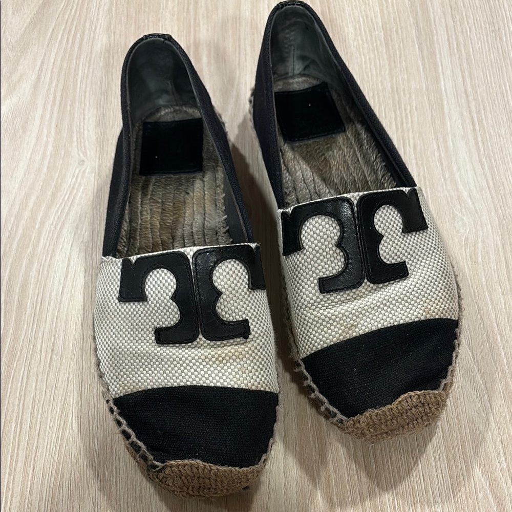 Tory Burch Black and Cream Espadrilles